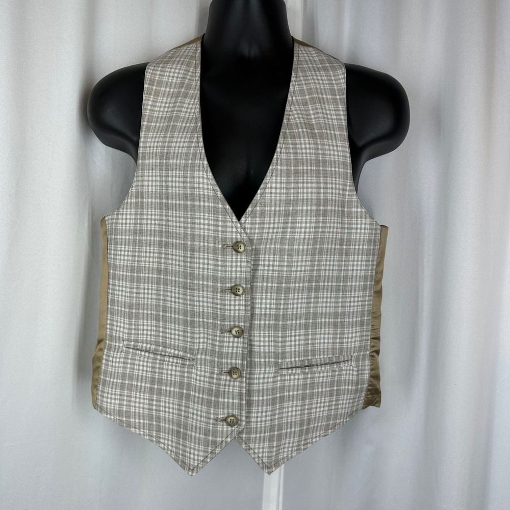 Men's Reversible Plaid Button Vest Size S? Gray Tan Waistcoat READ